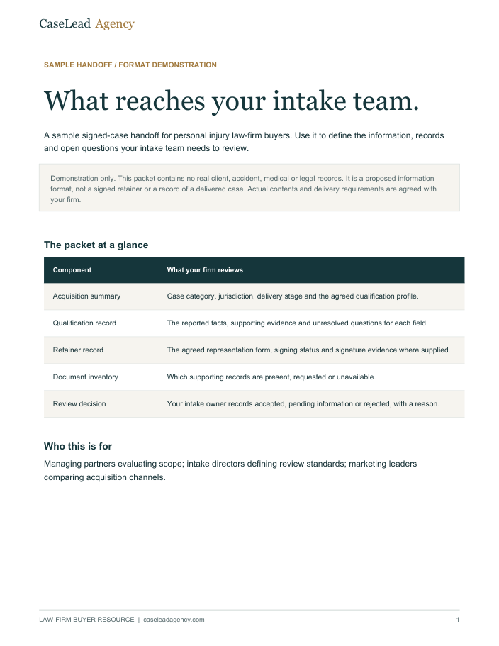 Preview of the illustrative CaseLead case handoff packet